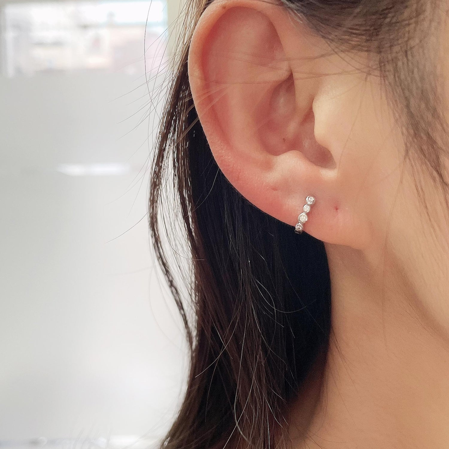 1/30 Cttw Natural Diamond Beaded Mini Huggie Stud Earrings in 925 Sterling Silver hoop