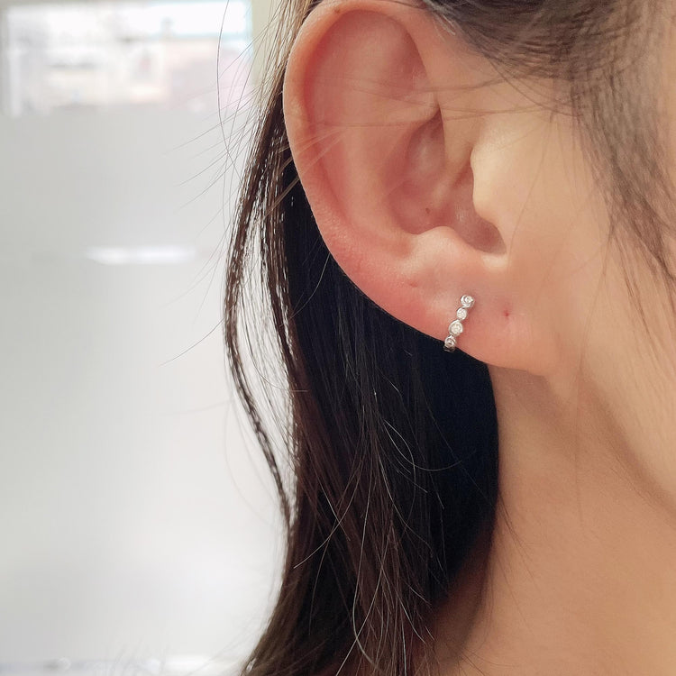 1/30 Cttw Natural Diamond Beaded Mini Huggie Stud Earrings in 925 Sterling Silver hoop