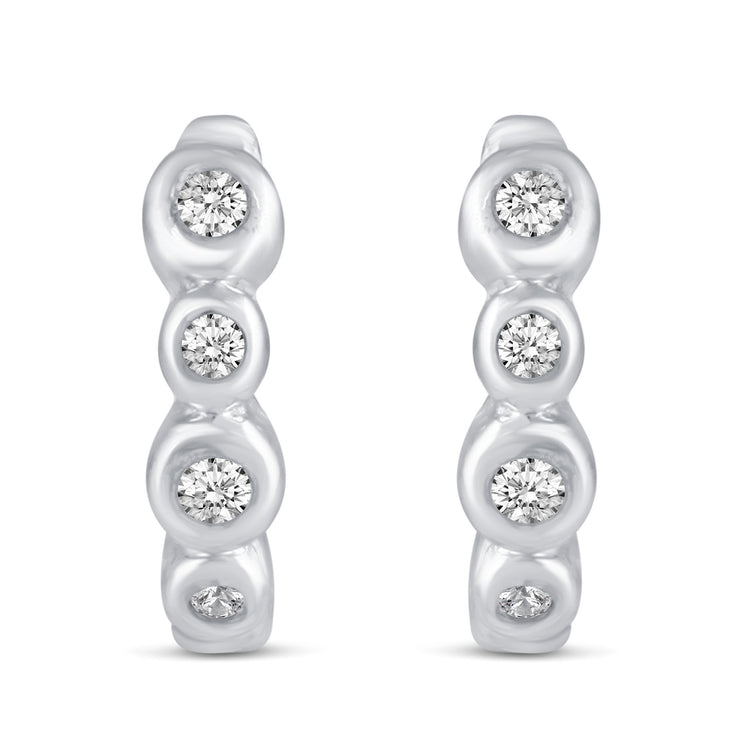 3 Pairs Set Ear Party 1/10 Cttw Natural Diamond Single Stone Square Beaded Mini Huggies Hoop Earrings in 925 Sterling Silver