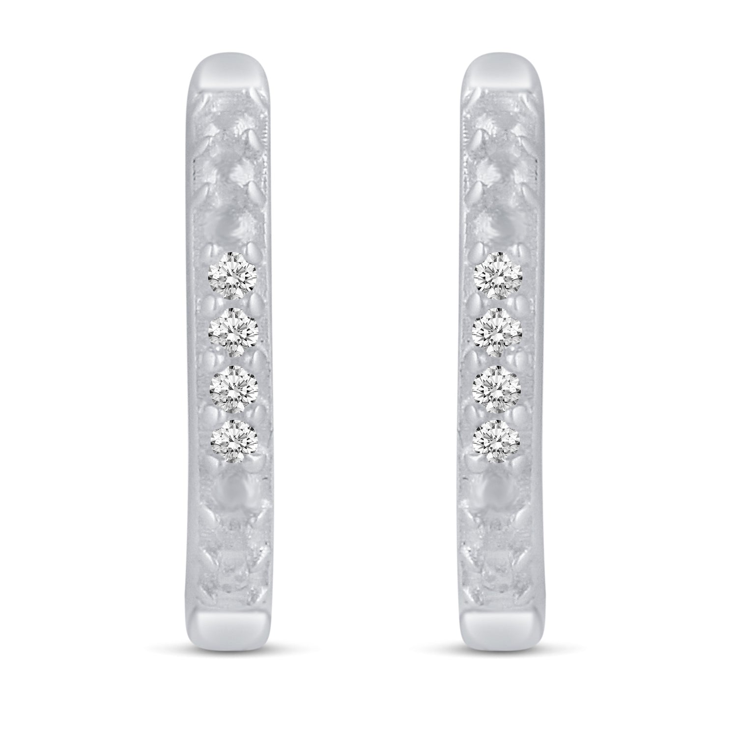 3 Pairs Set Ear Party 1/10 Cttw Natural Diamond Single Stone Square Beaded Mini Huggies Hoop Earrings in 925 Sterling Silver