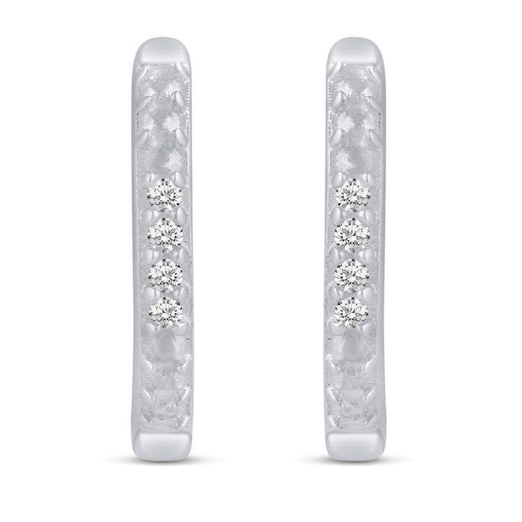 3 Pairs Set Ear Party 1/10 Cttw Natural Diamond Single Stone Square Beaded Mini Huggies Hoop Earrings in 925 Sterling Silver