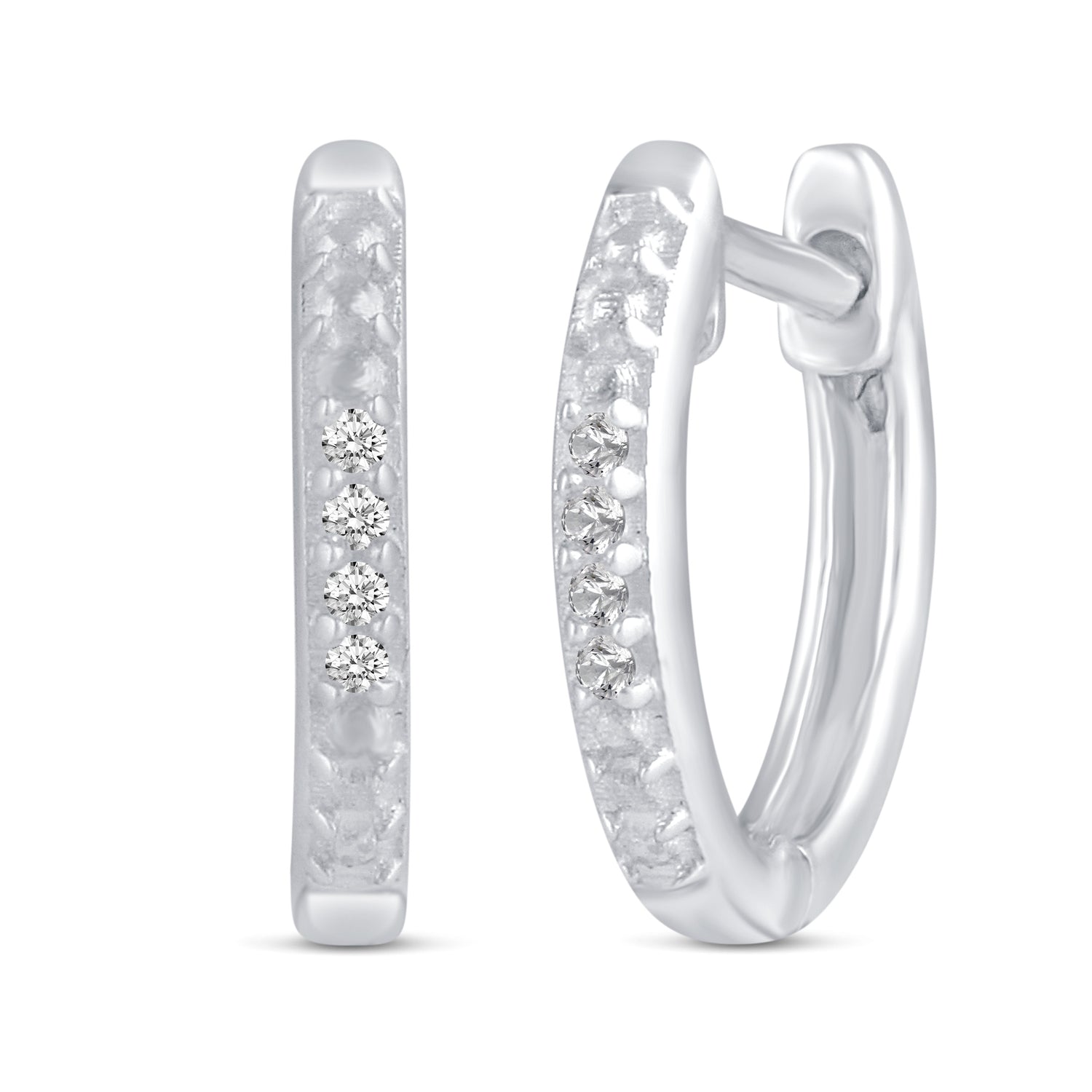 3 Pairs Set Ear Party 1/10 Cttw Natural Diamond Single Stone Square Beaded Mini Huggies Hoop Earrings in 925 Sterling Silver