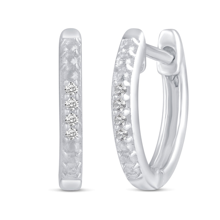 3 Pairs Set Ear Party 1/10 Cttw Natural Diamond Single Stone Square Beaded Mini Huggies Hoop Earrings in 925 Sterling Silver