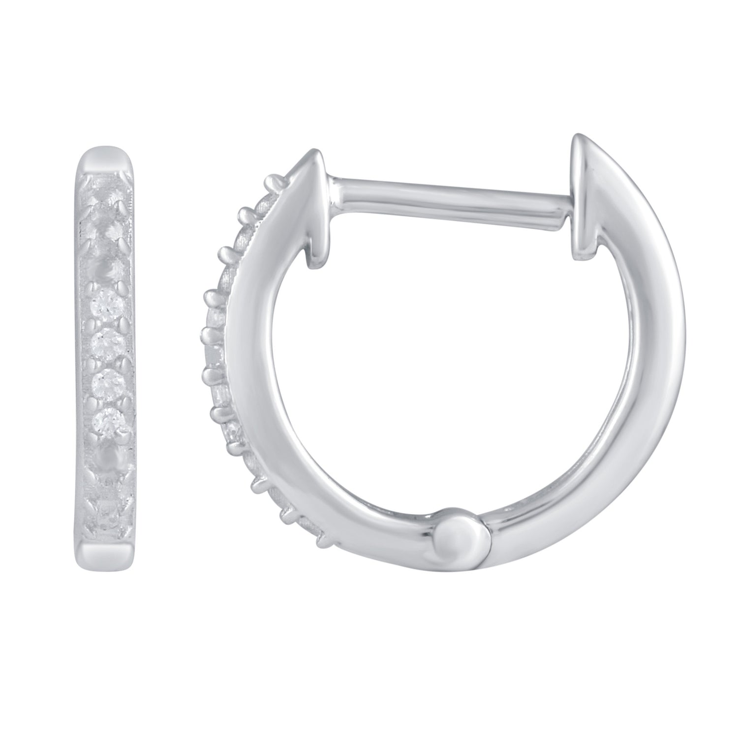 3 Pairs Set Ear Party 1/10 Cttw Natural Diamond Single Stone Square Beaded Mini Huggies Hoop Earrings in 925 Sterling Silver