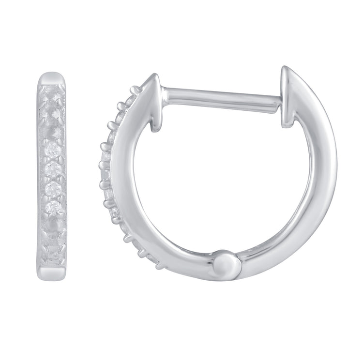 3 Pairs Set Ear Party 1/10 Cttw Natural Diamond Single Stone Square Beaded Mini Huggies Hoop Earrings in 925 Sterling Silver