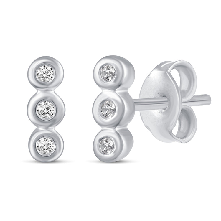 3 Pairs Set Ear Party 1/10 Cttw Natural Diamond Three Stone Bar Flower Marquise Flower Stud Earrings in 925 Sterling Silver