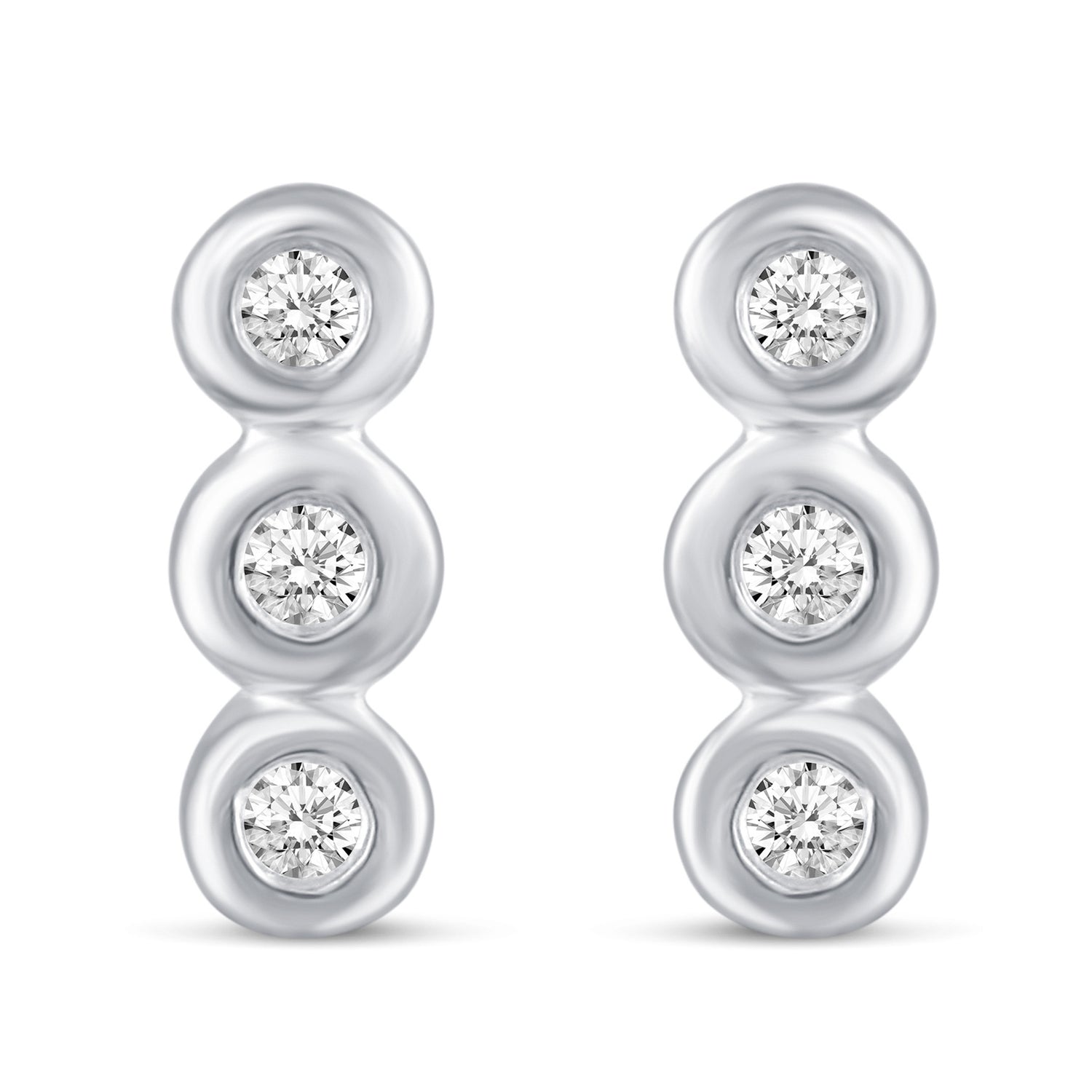 3 Pairs Set Ear Party 1/10 Cttw Natural Diamond Three Stone Bar Flower Marquise Flower Stud Earrings in 925 Sterling Silver