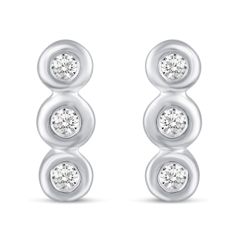 3 Pairs Set Ear Party 1/10 Cttw Natural Diamond Three Stone Bar Flower Marquise Flower Stud Earrings in 925 Sterling Silver