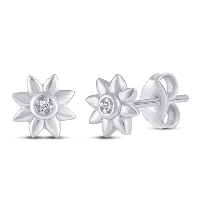 3 Pairs Set Ear Party 1/10 Cttw Natural Diamond Three Stone Bar Flower Marquise Flower Stud Earrings in 925 Sterling Silver