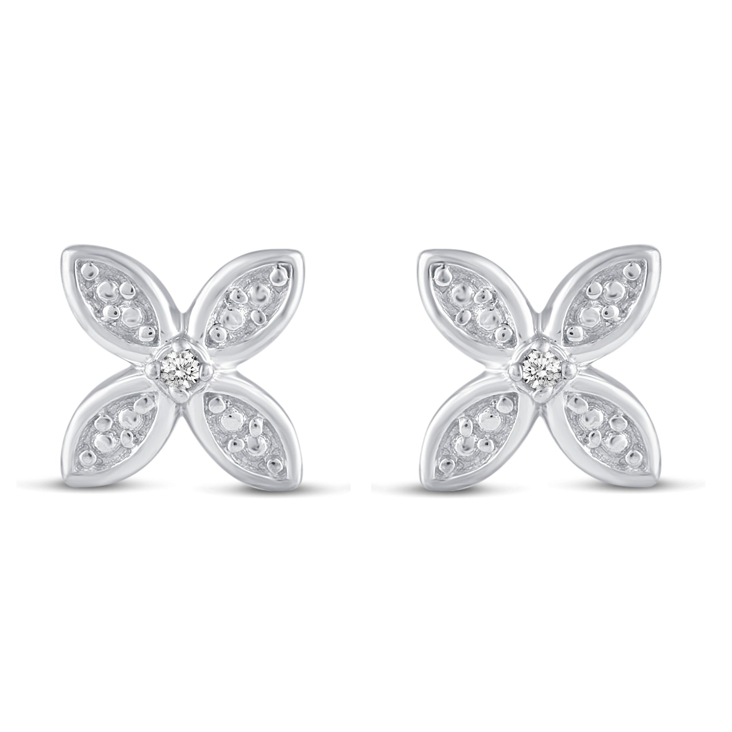 3 Pairs Set Ear Party 1/10 Cttw Natural Diamond Three Stone Bar Flower Marquise Flower Stud Earrings in 925 Sterling Silver