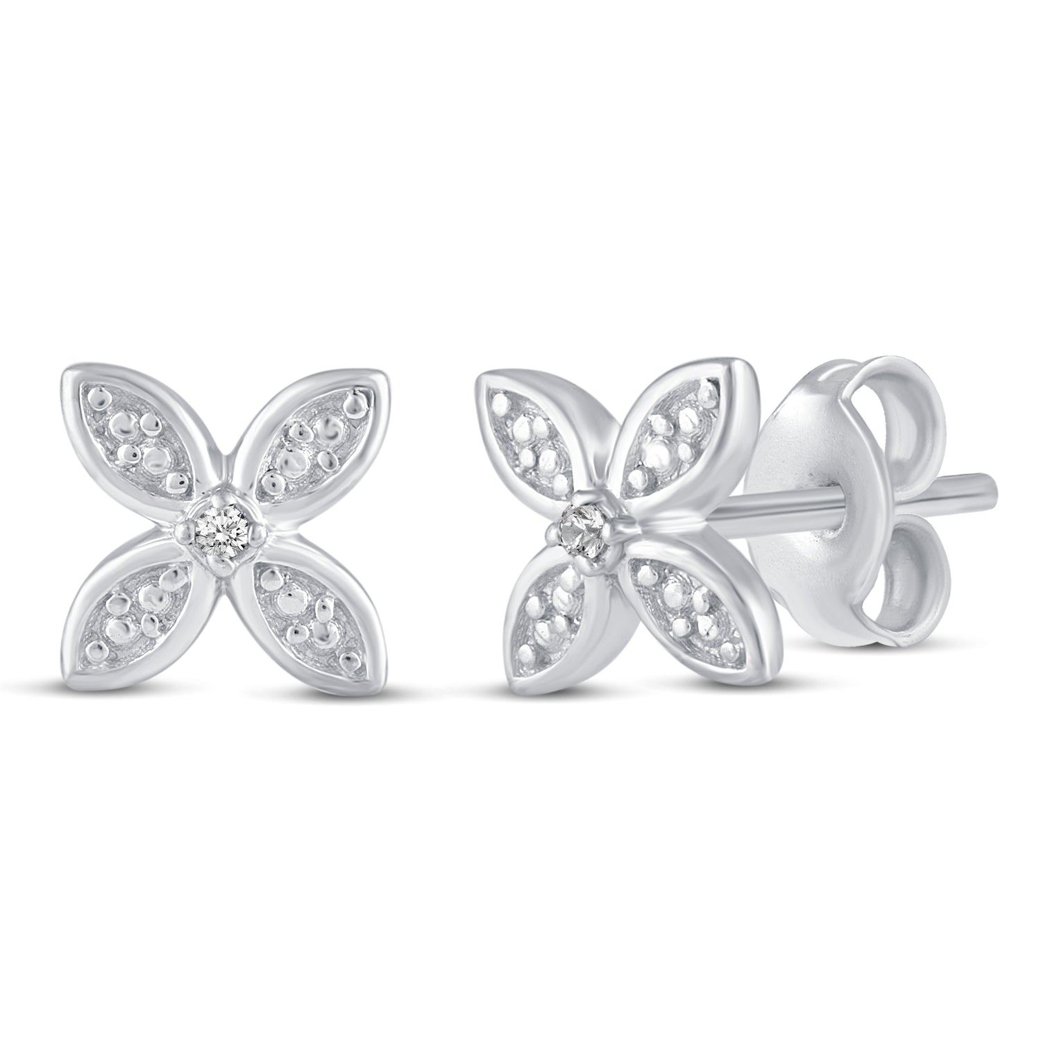3 Pairs Set Ear Party 1/10 Cttw Natural Diamond Three Stone Bar Flower Marquise Flower Stud Earrings in 925 Sterling Silver
