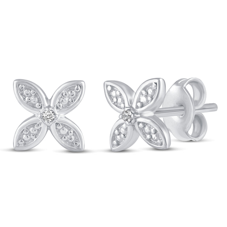 3 Pairs Set Ear Party 1/10 Cttw Natural Diamond Three Stone Bar Flower Marquise Flower Stud Earrings in 925 Sterling Silver