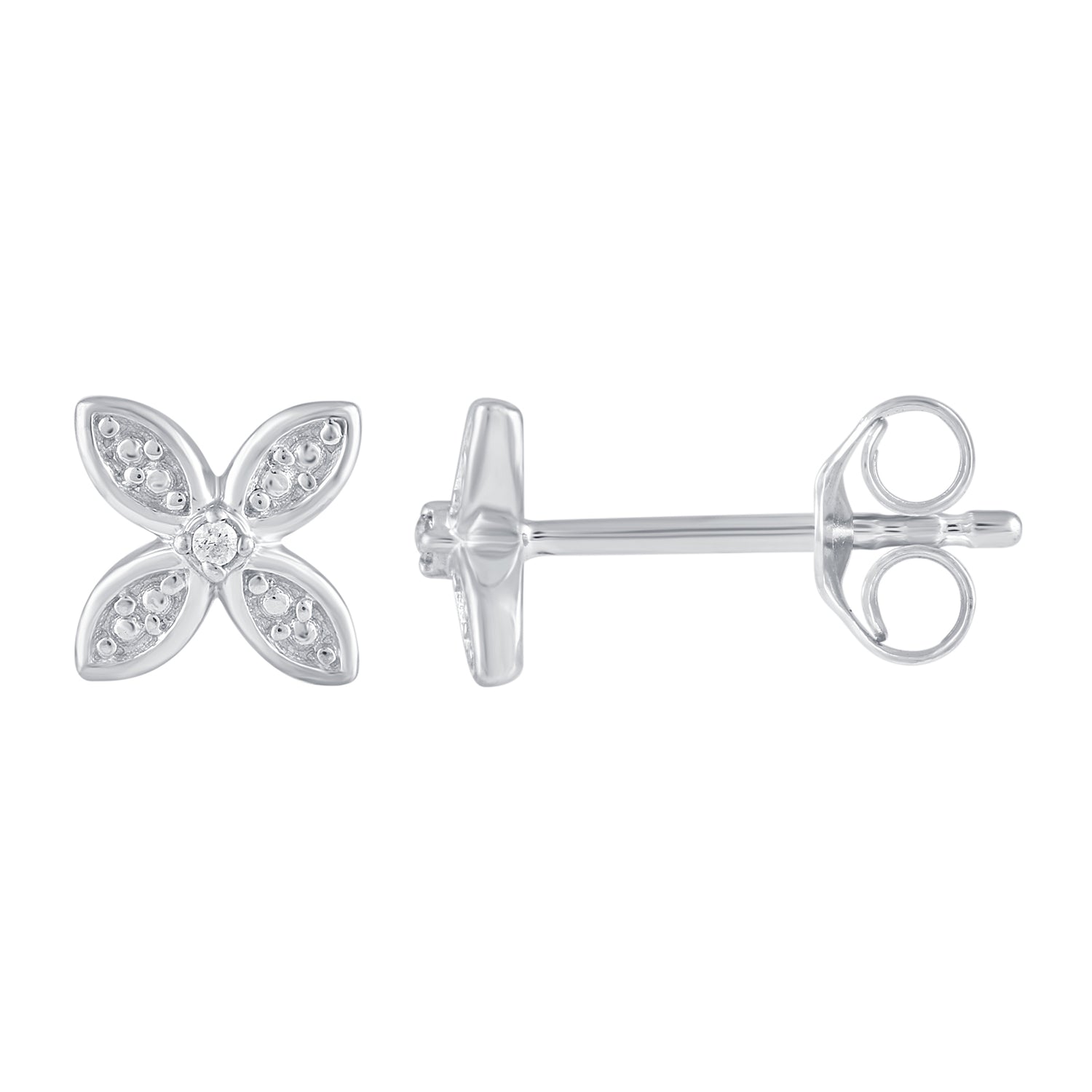 3 Pairs Set Ear Party 1/10 Cttw Natural Diamond Three Stone Bar Flower Marquise Flower Stud Earrings in 925 Sterling Silver