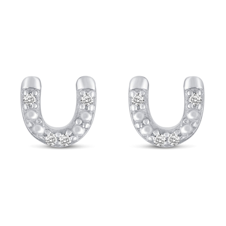 3 Pairs Set Ear Party 1/20 Cttw Natural Diamond Heart Horseshoe Cross Stud Earrings in 925 Sterling Silver