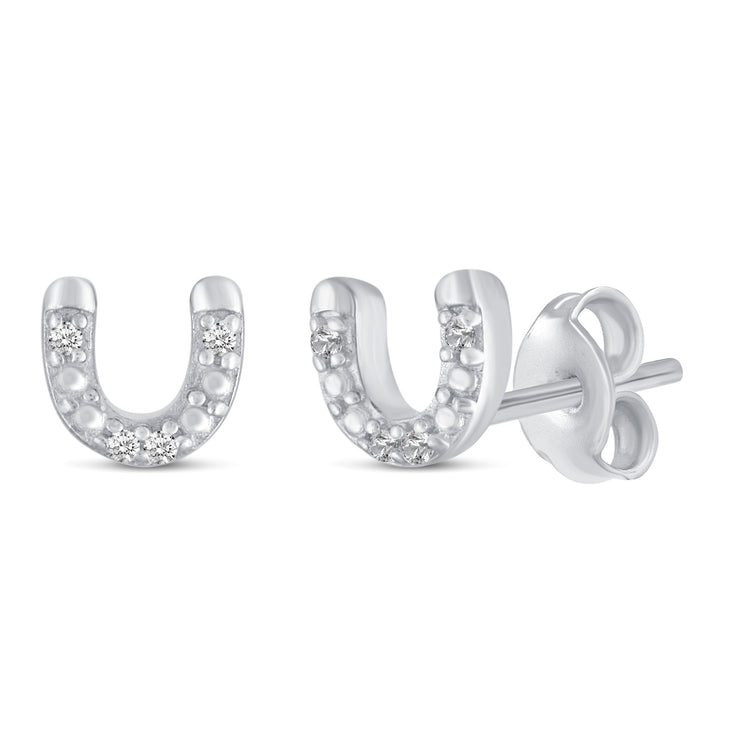 3 Pairs Set Ear Party 1/20 Cttw Natural Diamond Heart Horseshoe Cross Stud Earrings in 925 Sterling Silver