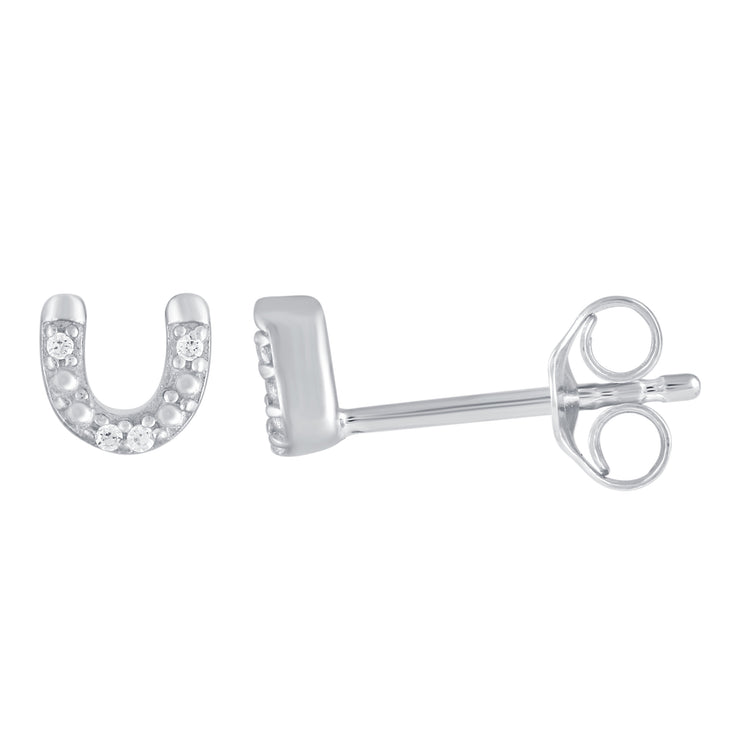 3 Pairs Set Ear Party 1/20 Cttw Natural Diamond Heart Horseshoe Cross Stud Earrings in 925 Sterling Silver