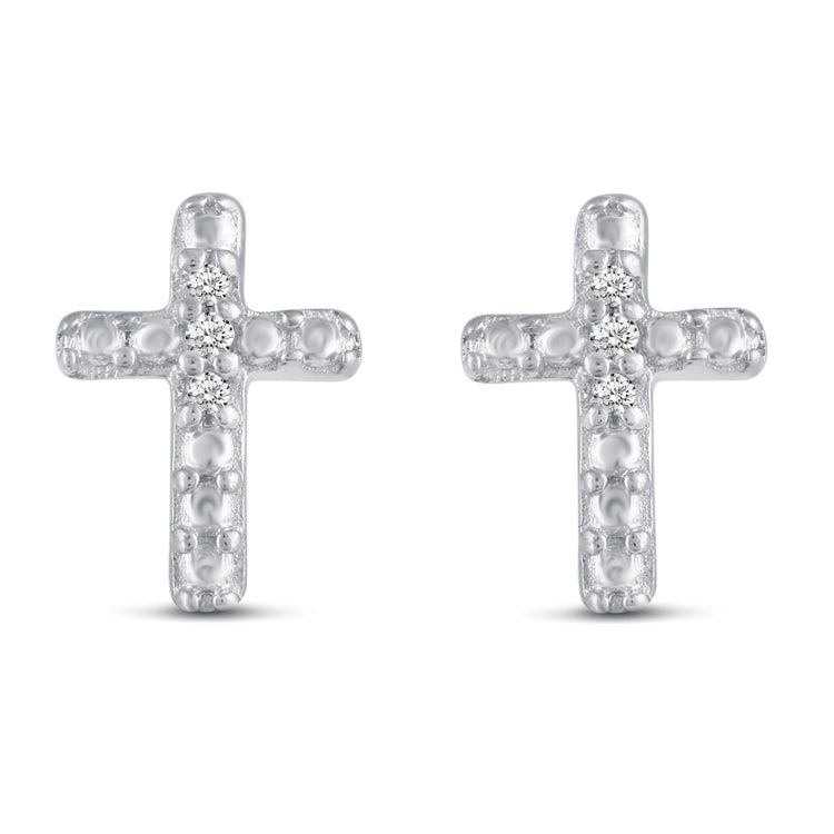 3 Pairs Set Ear Party 1/20 Cttw Natural Diamond Heart Horseshoe Cross Stud Earrings in 925 Sterling Silver