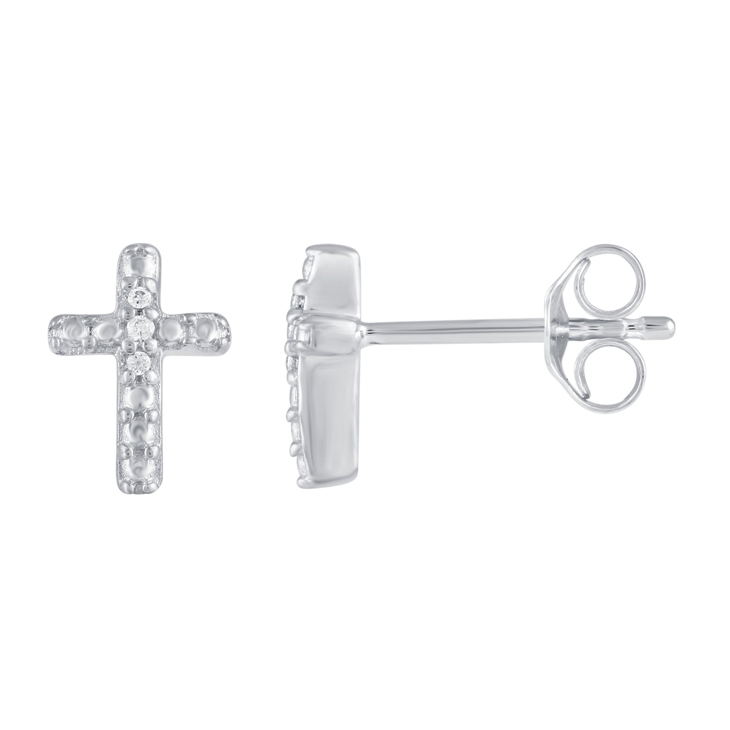 3 Pairs Set Ear Party 1/20 Cttw Natural Diamond Heart Horseshoe Cross Stud Earrings in 925 Sterling Silver