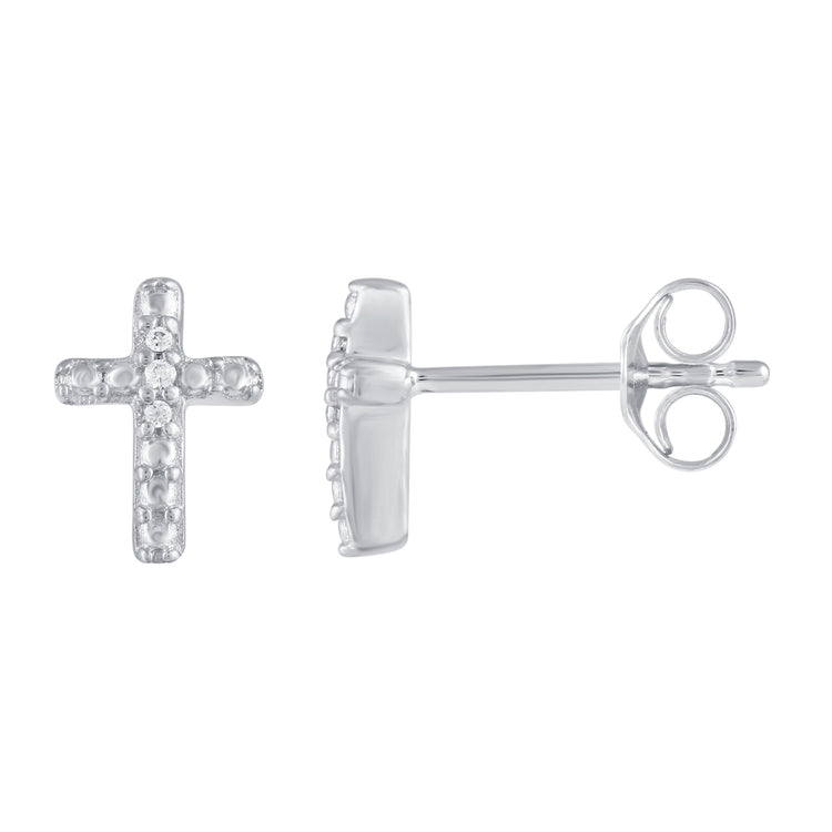 3 Pairs Set Ear Party 1/20 Cttw Natural Diamond Heart Horseshoe Cross Stud Earrings in 925 Sterling Silver