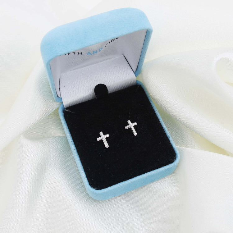1/60 Cttw Natural Diamond Cross Stud Earrings in 925 Sterling Silver
