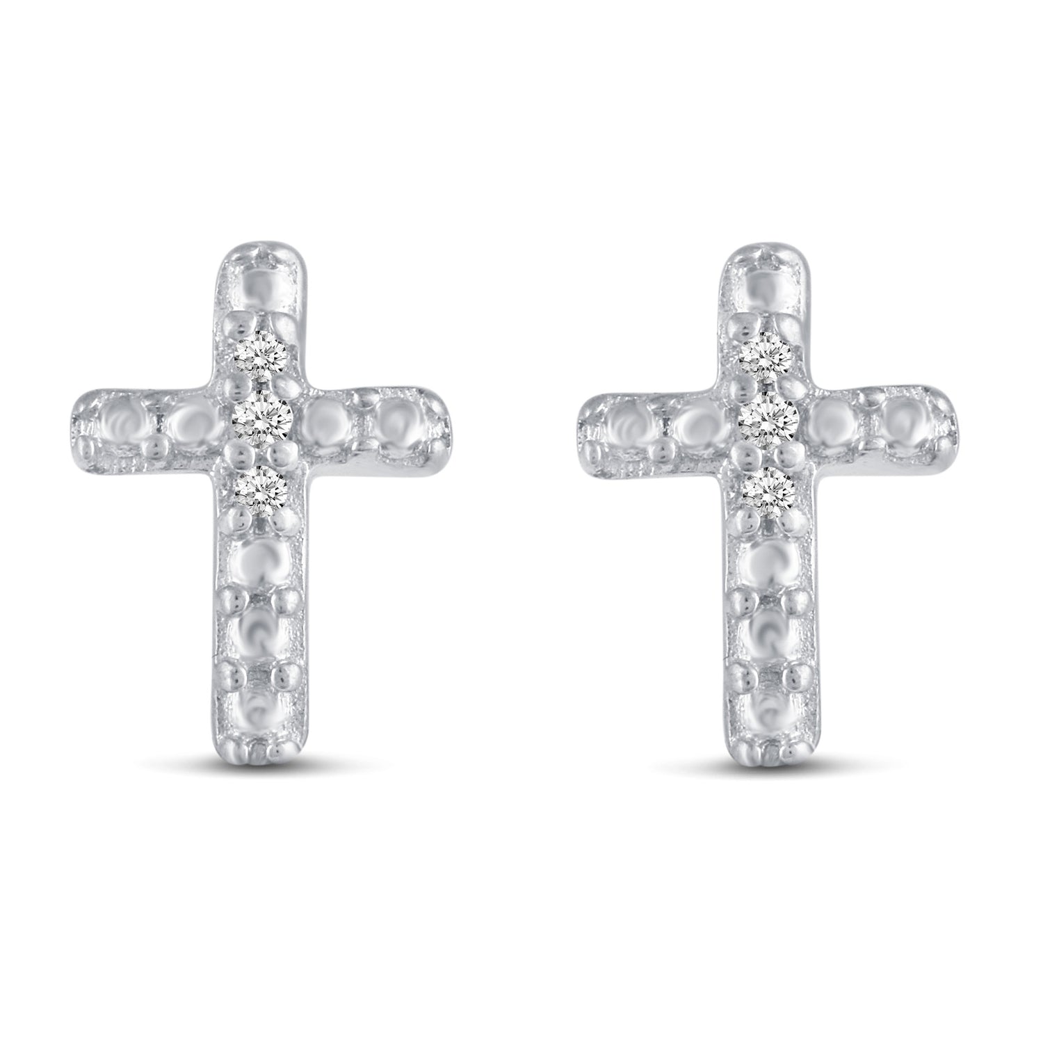 3 Pairs Set Ear Party 1/20 Cttw Natural Diamond Heart Horseshoe Cross Stud Earrings in 925 Sterling Silver