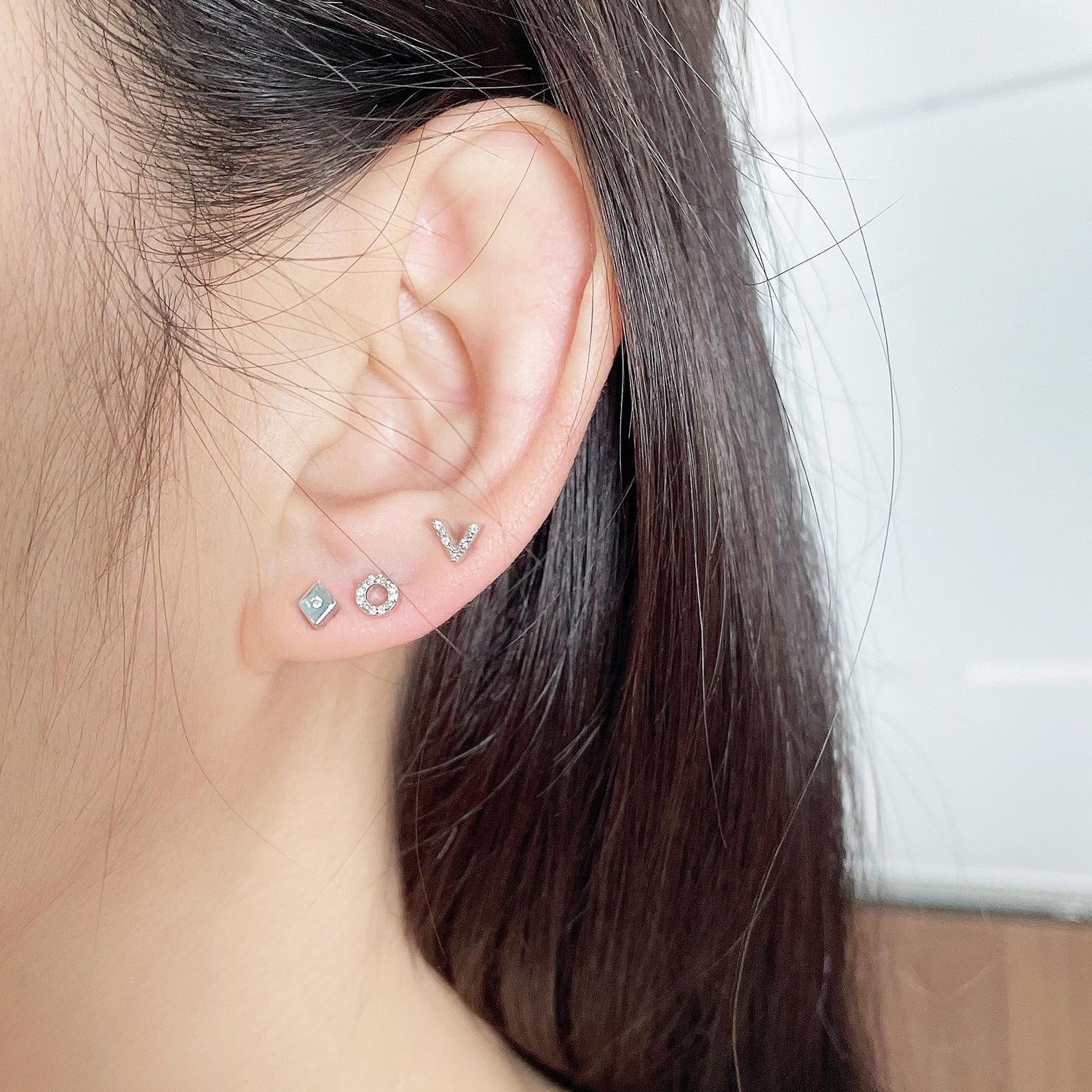 3 Pairs Set Ear Party 1/10 Cttw Natural Diamond Chevron Circle Diamond Shape Stud Earrings in 925 Sterling Silver