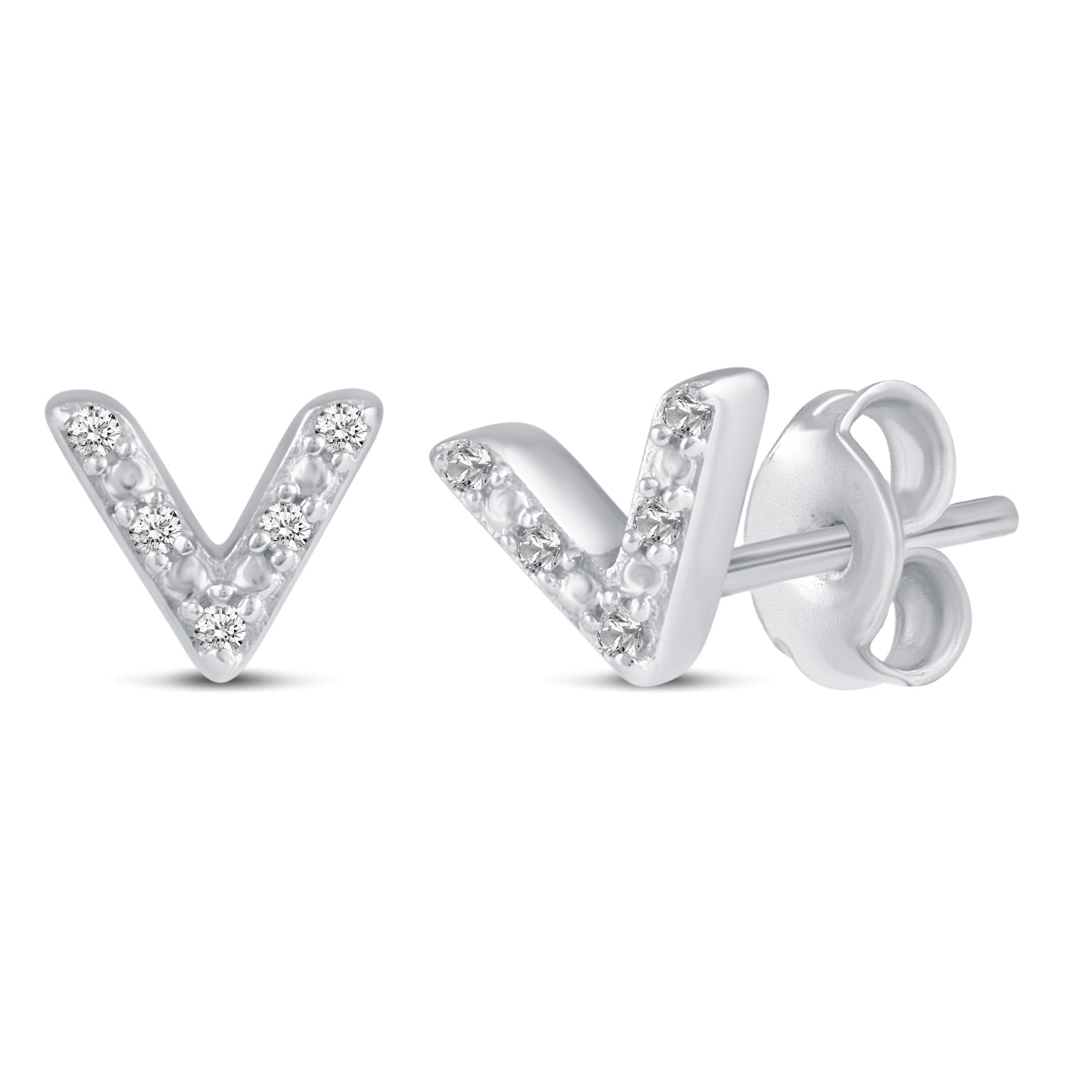 3 Pairs Set Ear Party 1/10 Cttw Natural Diamond Chevron Circle Diamond Shape Stud Earrings in 925 Sterling Silver