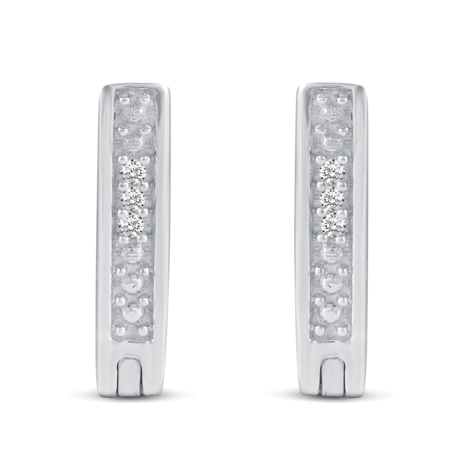 3 Pairs Set Ear Party 1/10 Cttw Natural Diamond Chevron Cross Beaded Huggies Hoop Earrings in 925 Sterling Silver