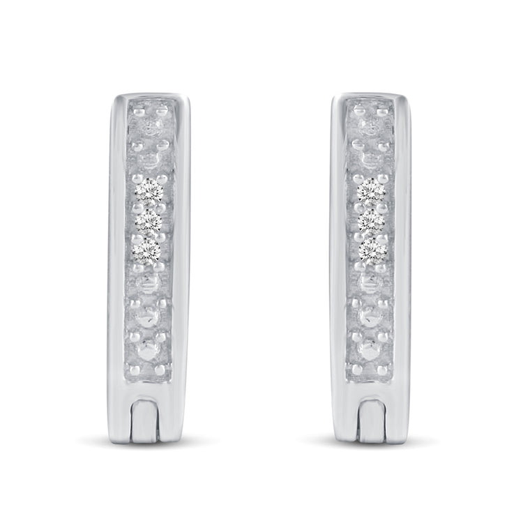 3 Pairs Set Ear Party 1/10 Cttw Natural Diamond Chevron Cross Beaded Huggies Hoop Earrings in 925 Sterling Silver