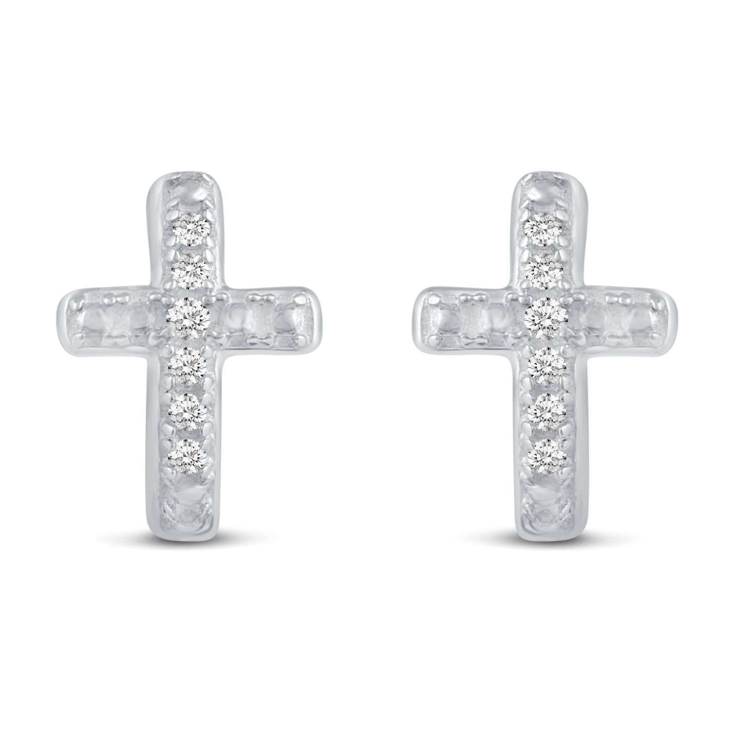 3 Pairs Set Ear Party 1/10 Cttw Natural Diamond Chevron Cross Beaded Huggies Hoop Earrings in 925 Sterling Silver