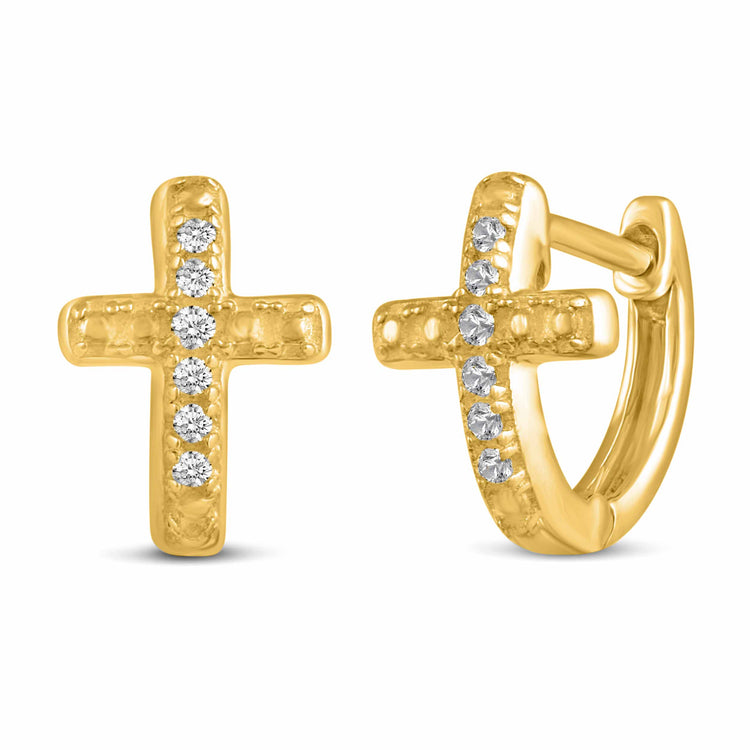 1/30 Cttw Natural Diamond Cross Huggies Earrings in 925 Sterling Silver yellow gold
