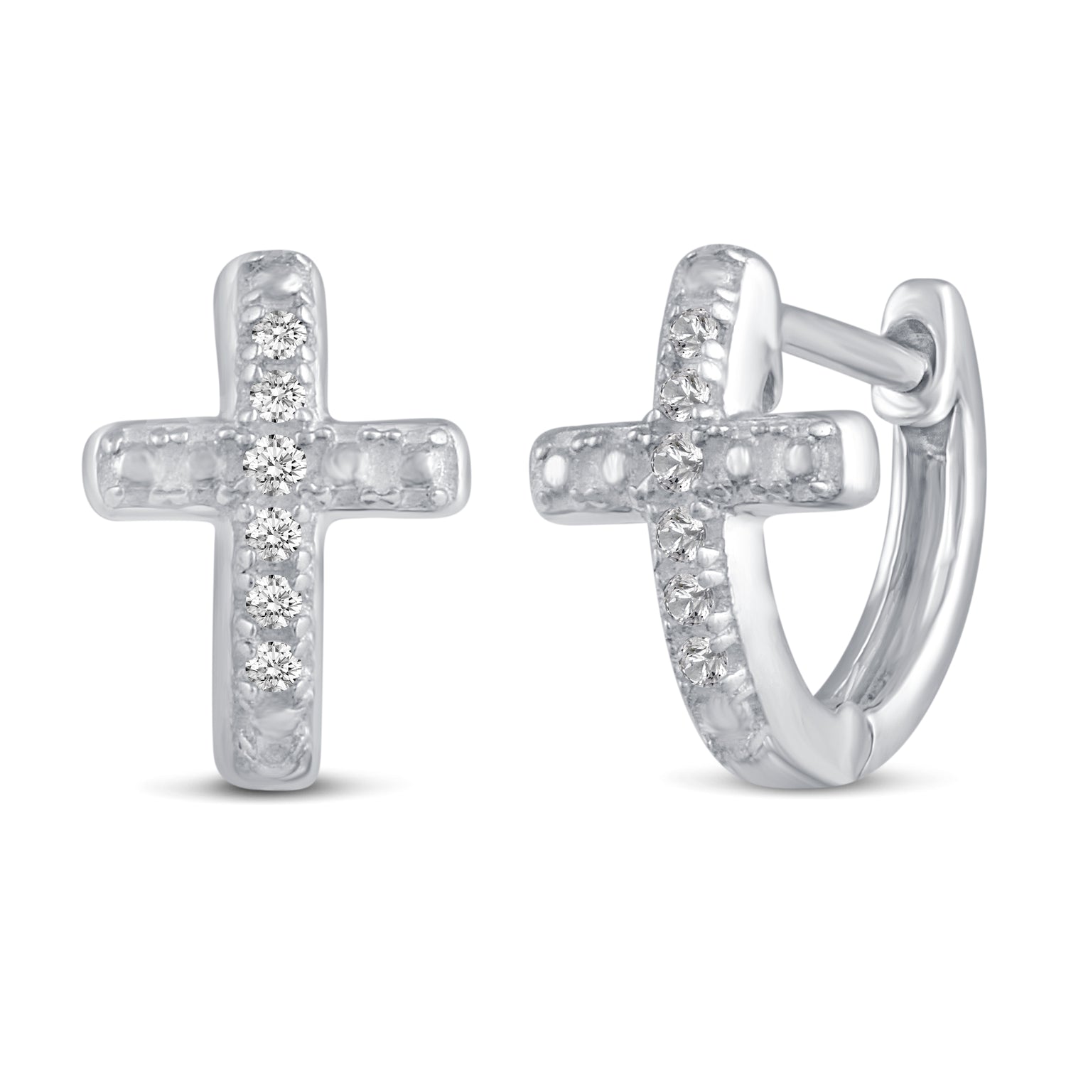 3 Pairs Set Ear Party 1/10 Cttw Natural Diamond Chevron Cross Beaded Huggies Hoop Earrings in 925 Sterling Silver