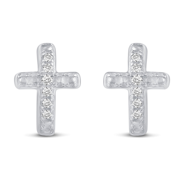 3 Pairs Set Ear Party 1/10 Cttw Natural Diamond Chevron Cross Beaded Huggies Hoop Earrings in 925 Sterling Silver
