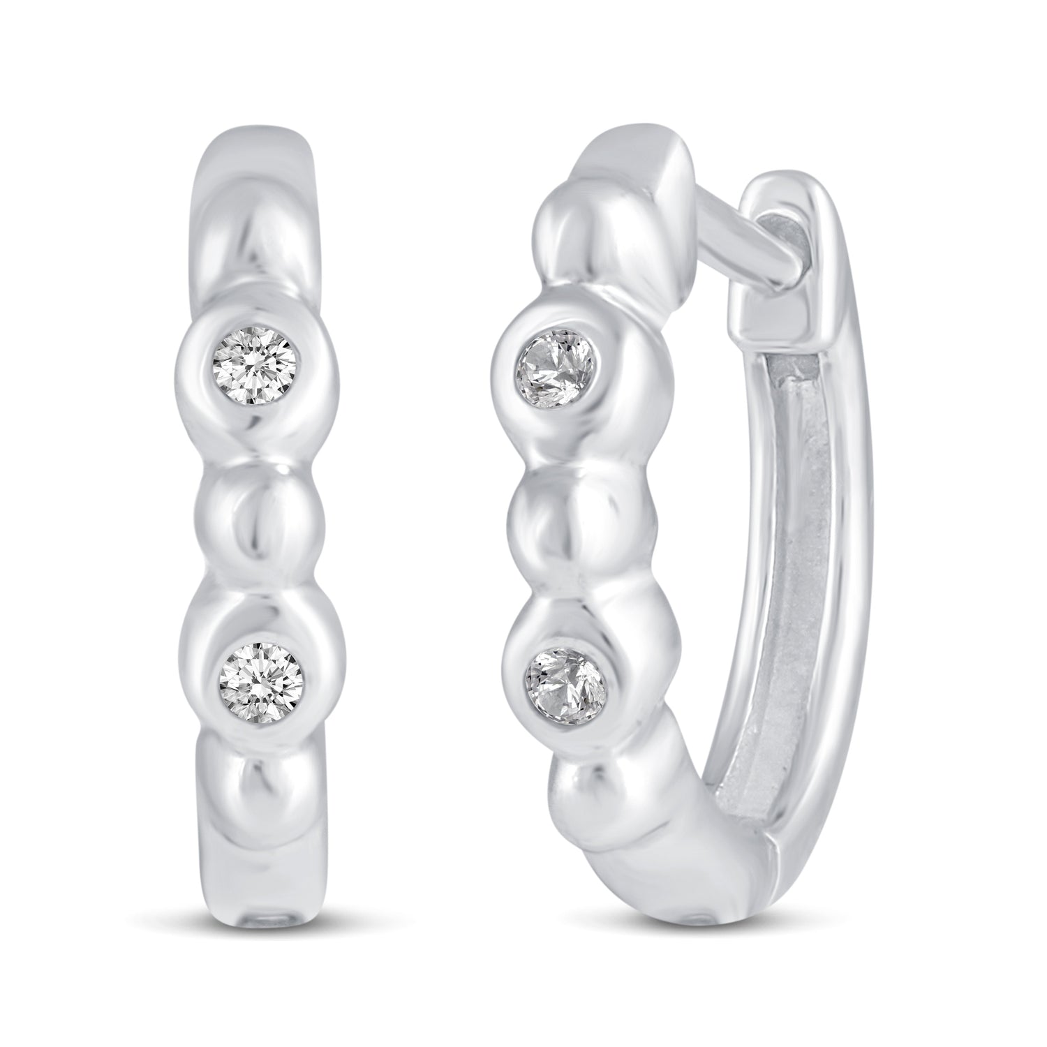 3 Pairs Set Ear Party 1/10 Cttw Natural Diamond Chevron Cross Beaded Huggies Hoop Earrings in 925 Sterling Silver