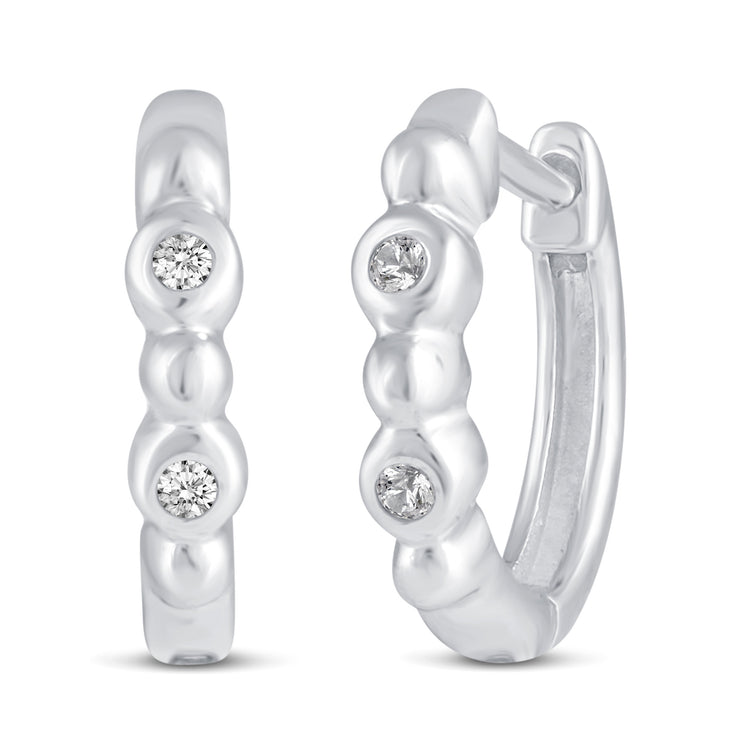 3 Pairs Set Ear Party 1/10 Cttw Natural Diamond Chevron Cross Beaded Huggies Hoop Earrings in 925 Sterling Silver