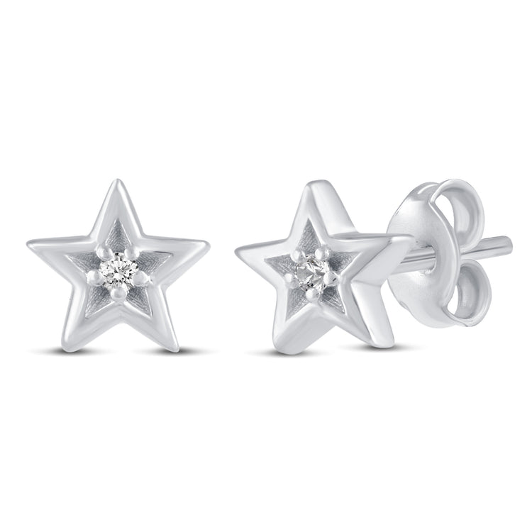 3 Pairs Set Ear Party 1/10 Cttw Natural Diamond Turtle Star Bezel Stud Earrings in 925 Sterling Silver