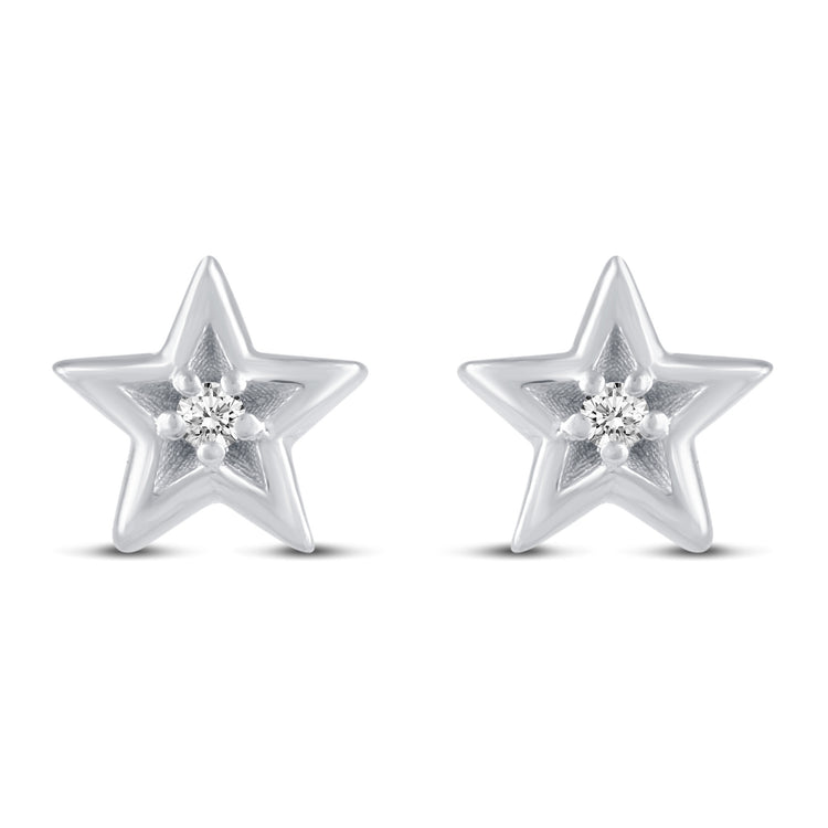 3 Pairs Set Ear Party 1/10 Cttw Natural Diamond Turtle Star Bezel Stud Earrings in 925 Sterling Silver