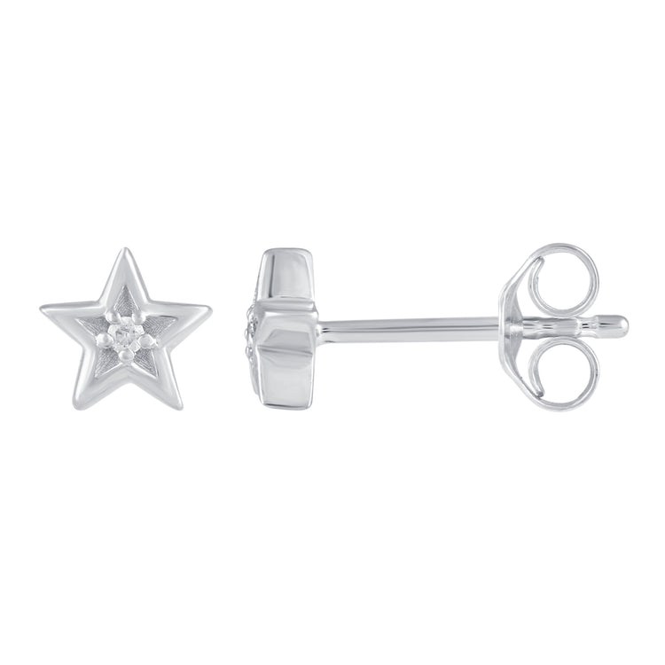 3 Pairs Set Ear Party 1/10 Cttw Natural Diamond Turtle Star Bezel Stud Earrings in 925 Sterling Silver