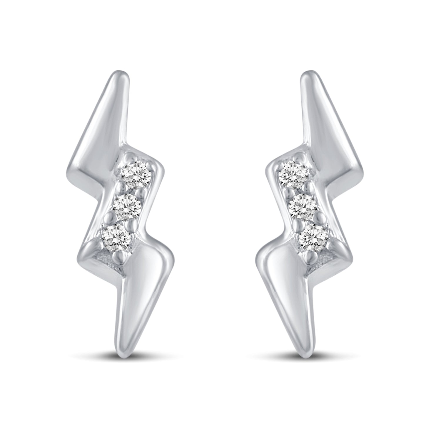 3 Pairs Set Ear Party 1/10 Cttw Natural Diamond Lightning Bolt Fish Angel Wing Stud Earrings in 925 Sterling Silver