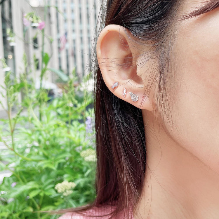 3 Pairs Set Ear Party 1/10 Cttw Natural Diamond Lightning Bolt Fish Angel Wing Stud Earrings in 925 Sterling Silver