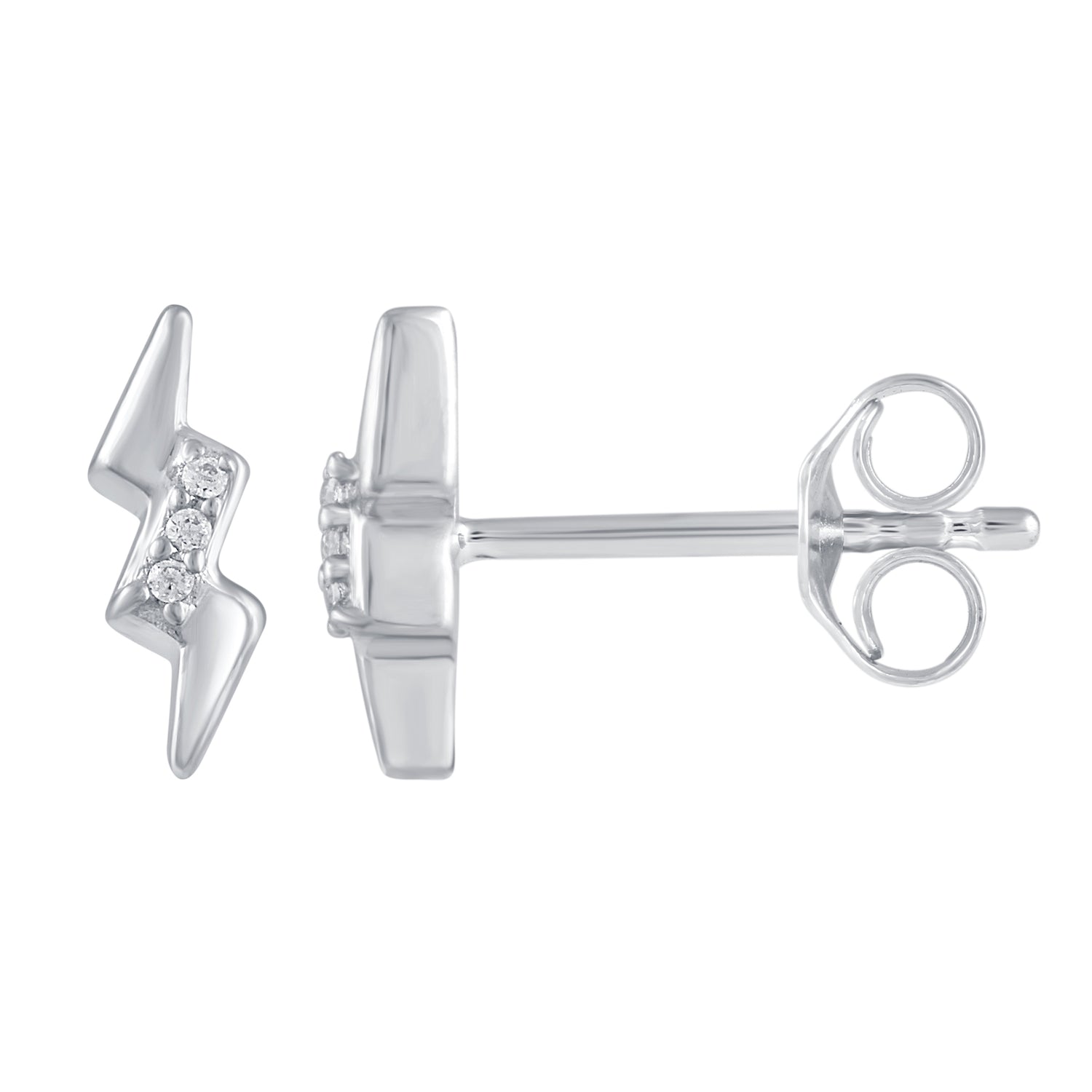 3 Pairs Set Ear Party 1/10 Cttw Natural Diamond Lightning Bolt Fish Angel Wing Stud Earrings in 925 Sterling Silver