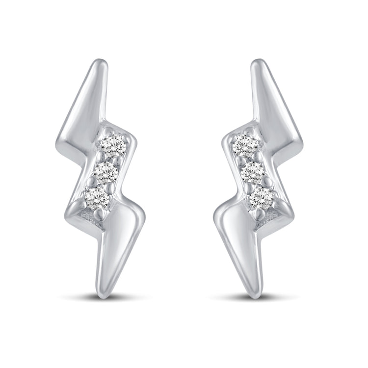 3 Pairs Set Ear Party 1/10 Cttw Natural Diamond Lightning Bolt Fish Angel Wing Stud Earrings in 925 Sterling Silver