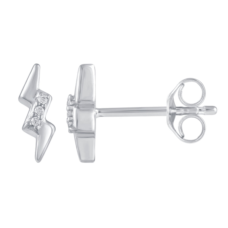 3 Pairs Set Ear Party 1/10 Cttw Natural Diamond Lightning Bolt Fish Angel Wing Stud Earrings in 925 Sterling Silver