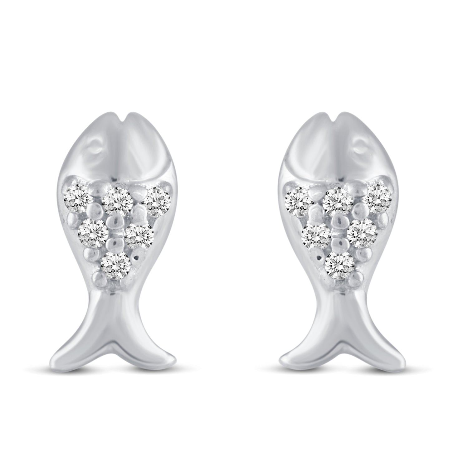3 Pairs Set Ear Party 1/10 Cttw Natural Diamond Lightning Bolt Fish Angel Wing Stud Earrings in 925 Sterling Silver