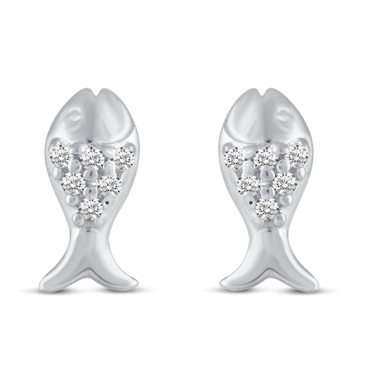 3 Pairs Set Ear Party 1/10 Cttw Natural Diamond Lightning Bolt Fish Angel Wing Stud Earrings in 925 Sterling Silver