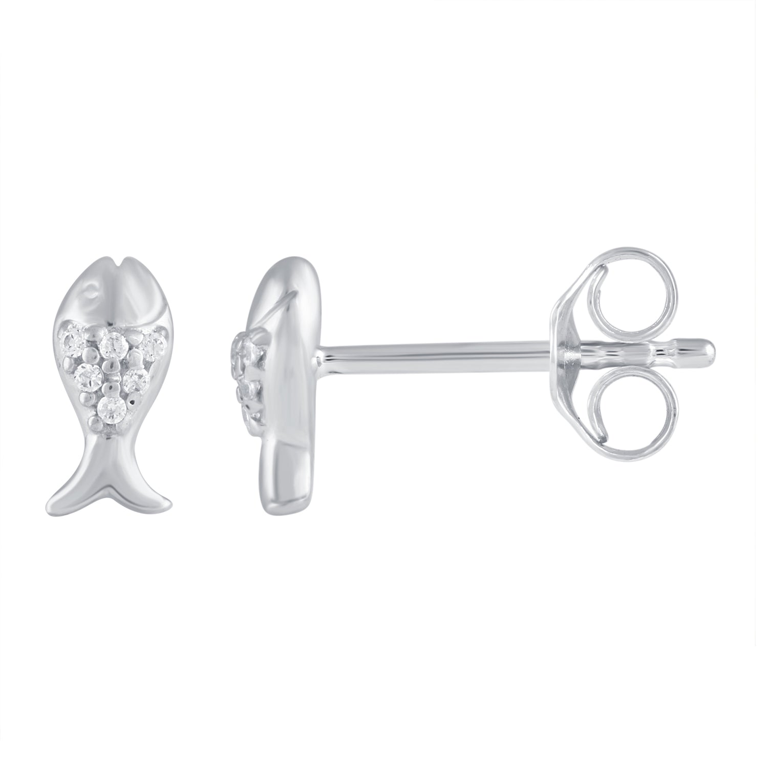 3 Pairs Set Ear Party 1/10 Cttw Natural Diamond Lightning Bolt Fish Angel Wing Stud Earrings in 925 Sterling Silver