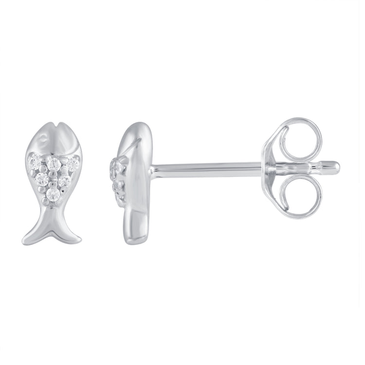 3 Pairs Set Ear Party 1/10 Cttw Natural Diamond Lightning Bolt Fish Angel Wing Stud Earrings in 925 Sterling Silver