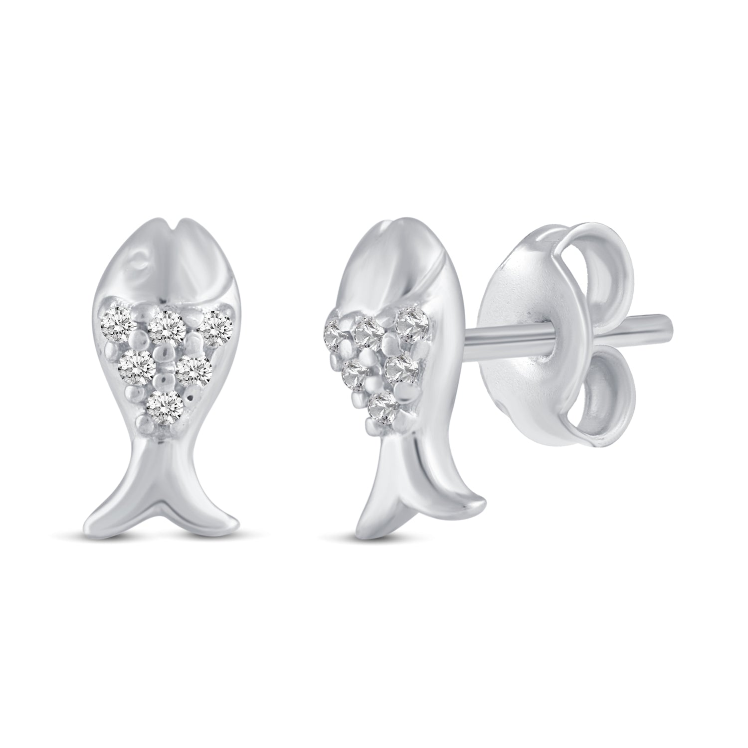3 Pairs Set Ear Party 1/10 Cttw Natural Diamond Lightning Bolt Fish Angel Wing Stud Earrings in 925 Sterling Silver