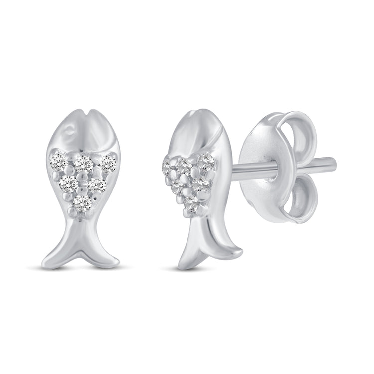 3 Pairs Set Ear Party 1/10 Cttw Natural Diamond Lightning Bolt Fish Angel Wing Stud Earrings in 925 Sterling Silver