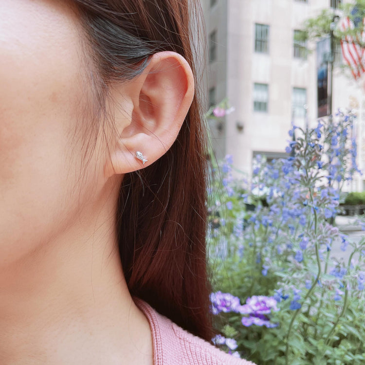 1/30 Cttw Natural Diamond Fish Stud Earrings in 925 Sterling Silver